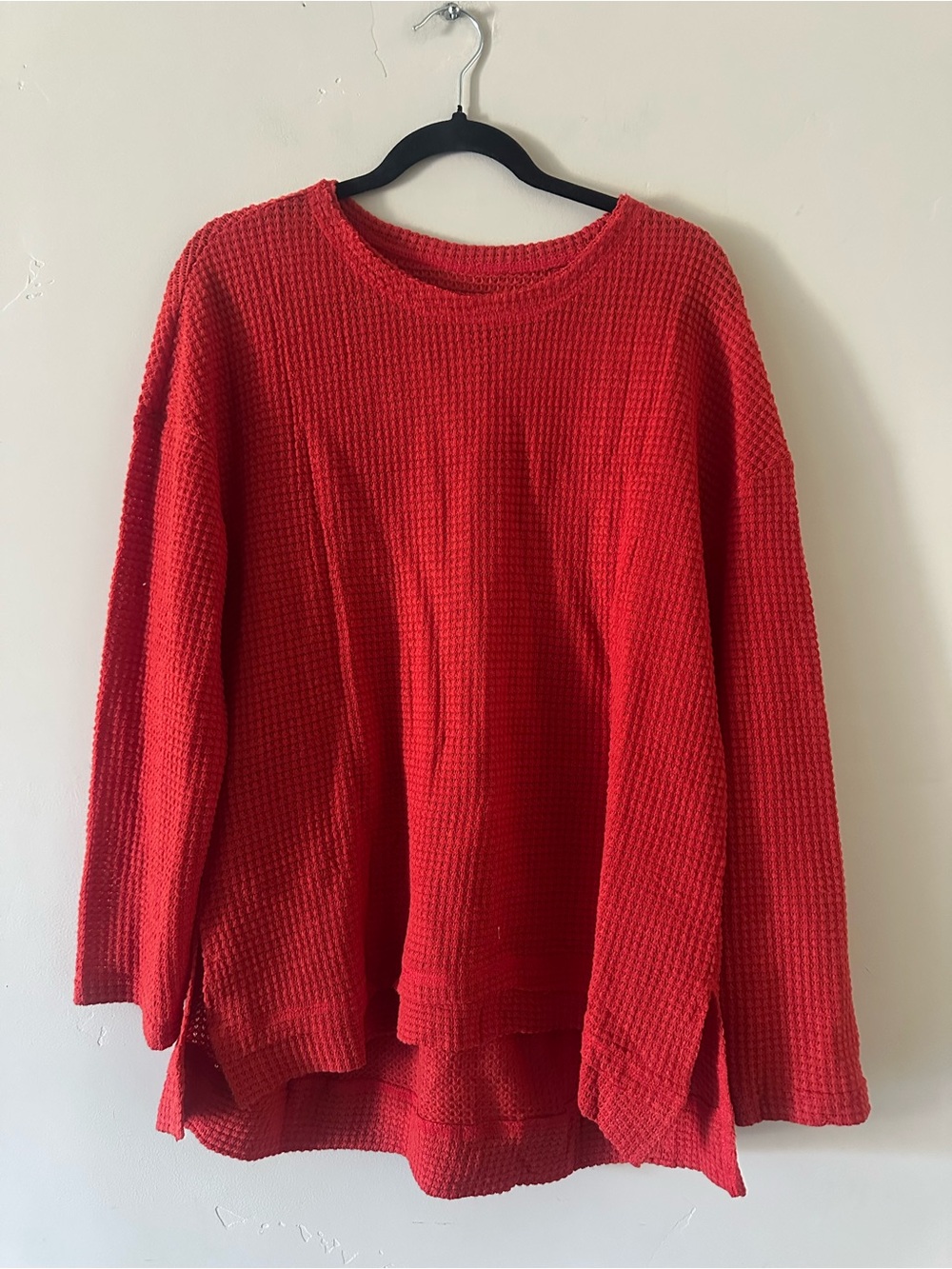 Red Waffle Knit Women's - Relaxed Crewneck